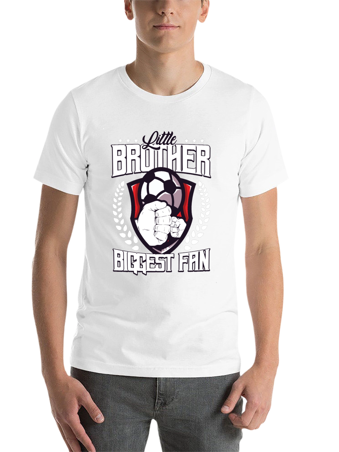 Black Little Brother Biggest Fan Soccer T-Shirt view 14