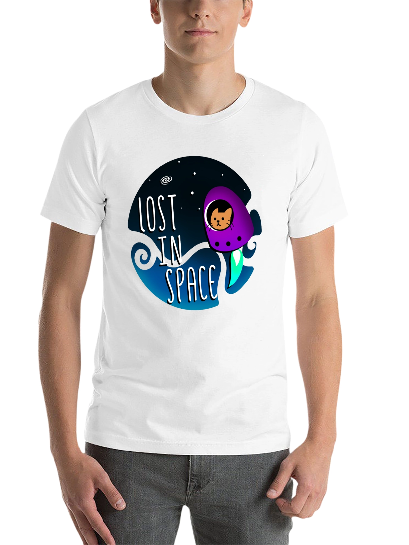 Black Lost in Space Cat T-Shirt view 14