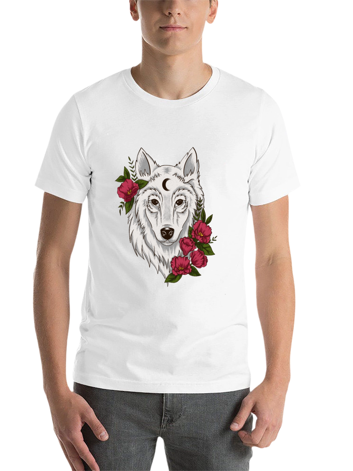 Black Wolf Moon & Flower Graphic T-Shirt - Mens view 14
