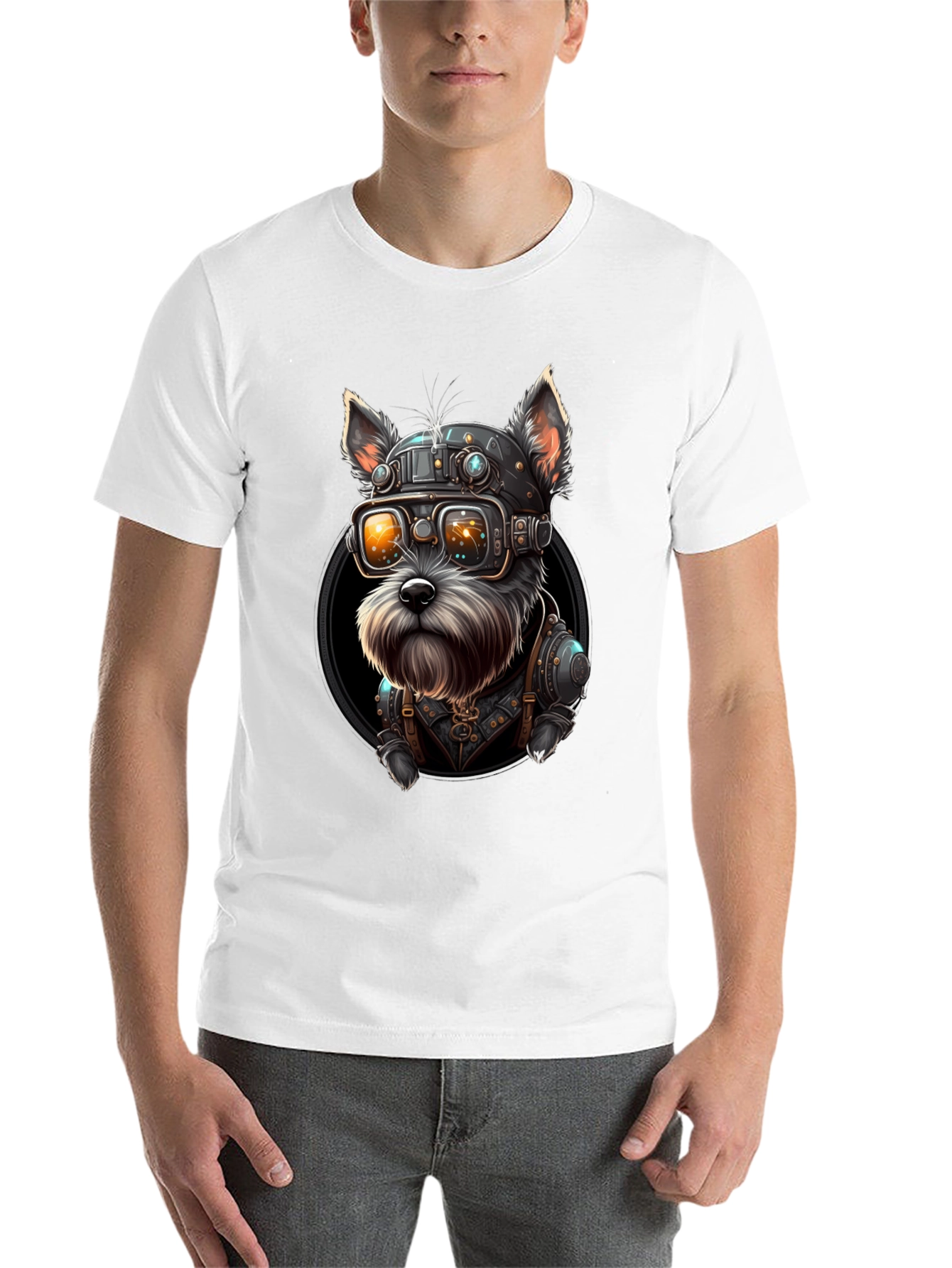 Black Steampunk Dog T-Shirt: Unique Sci-Fi Style view 14