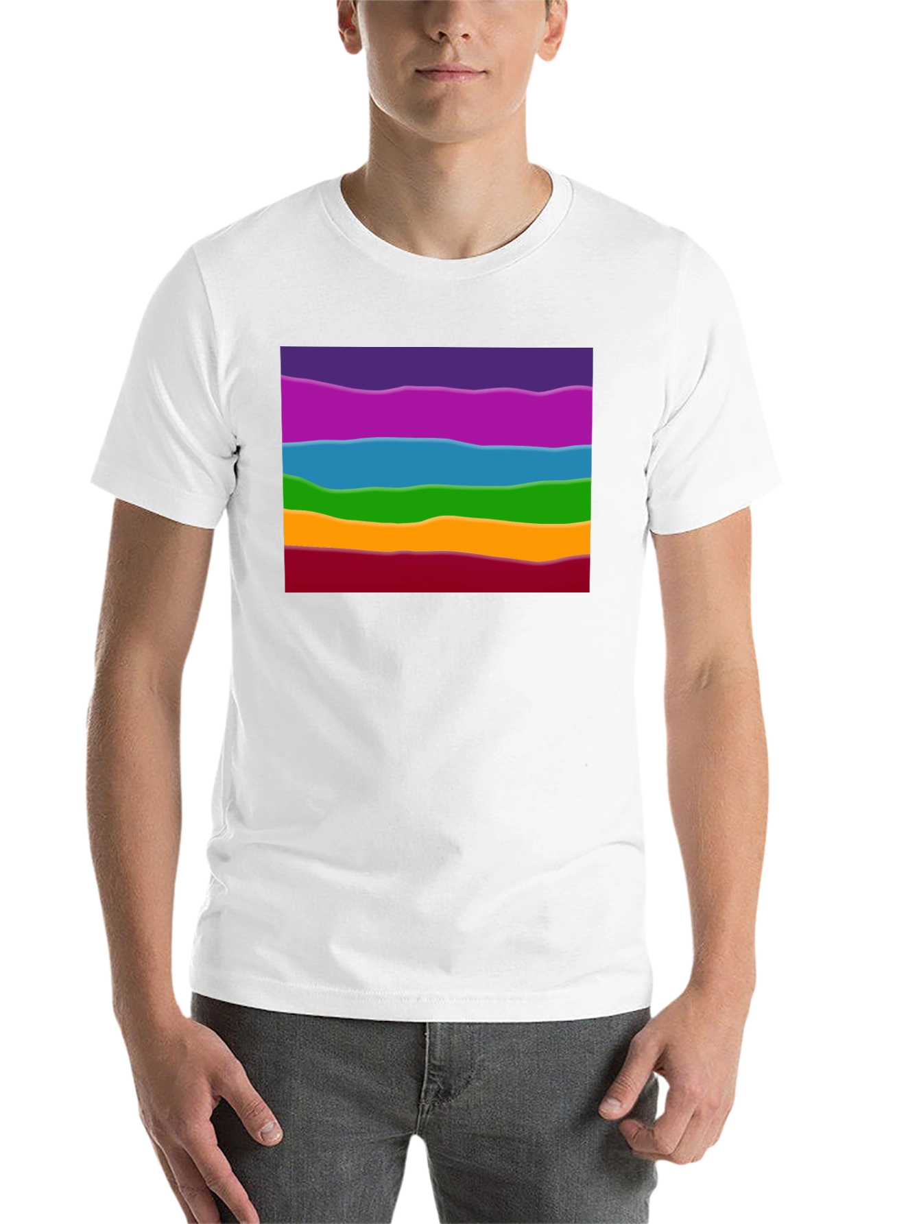 Black Rainbow Wave Graphic Black Tee - Casual Style view 14