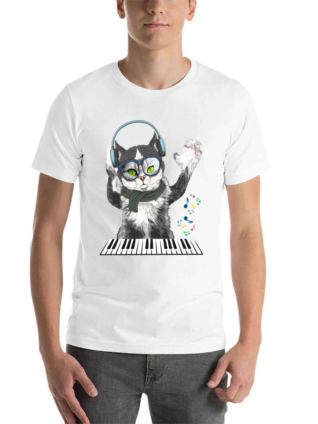 Black Cool Cat Musician T-Shirt view 14
