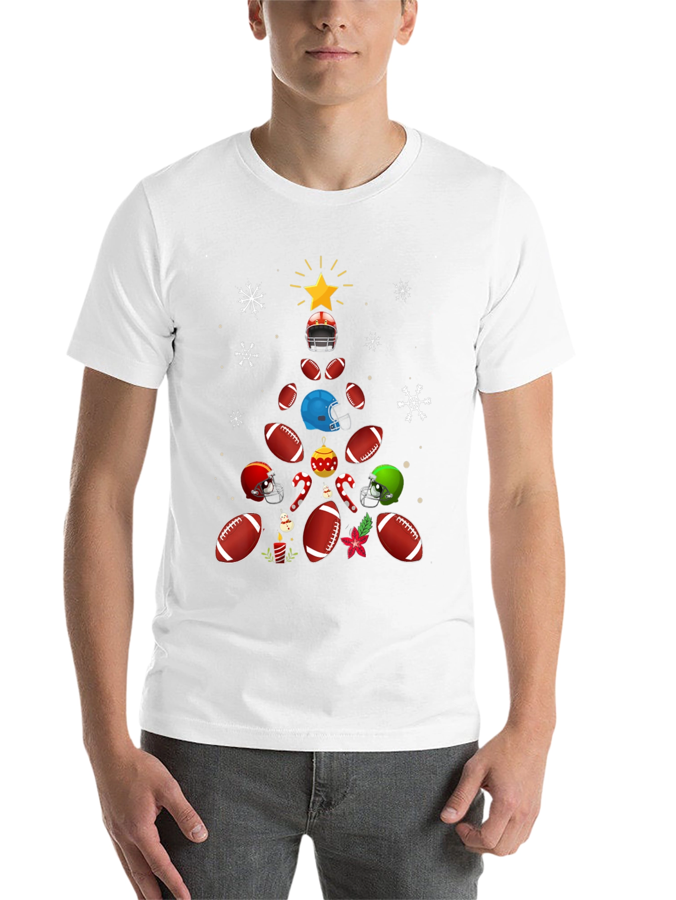 Black Football Christmas Tree T-Shirt view 14