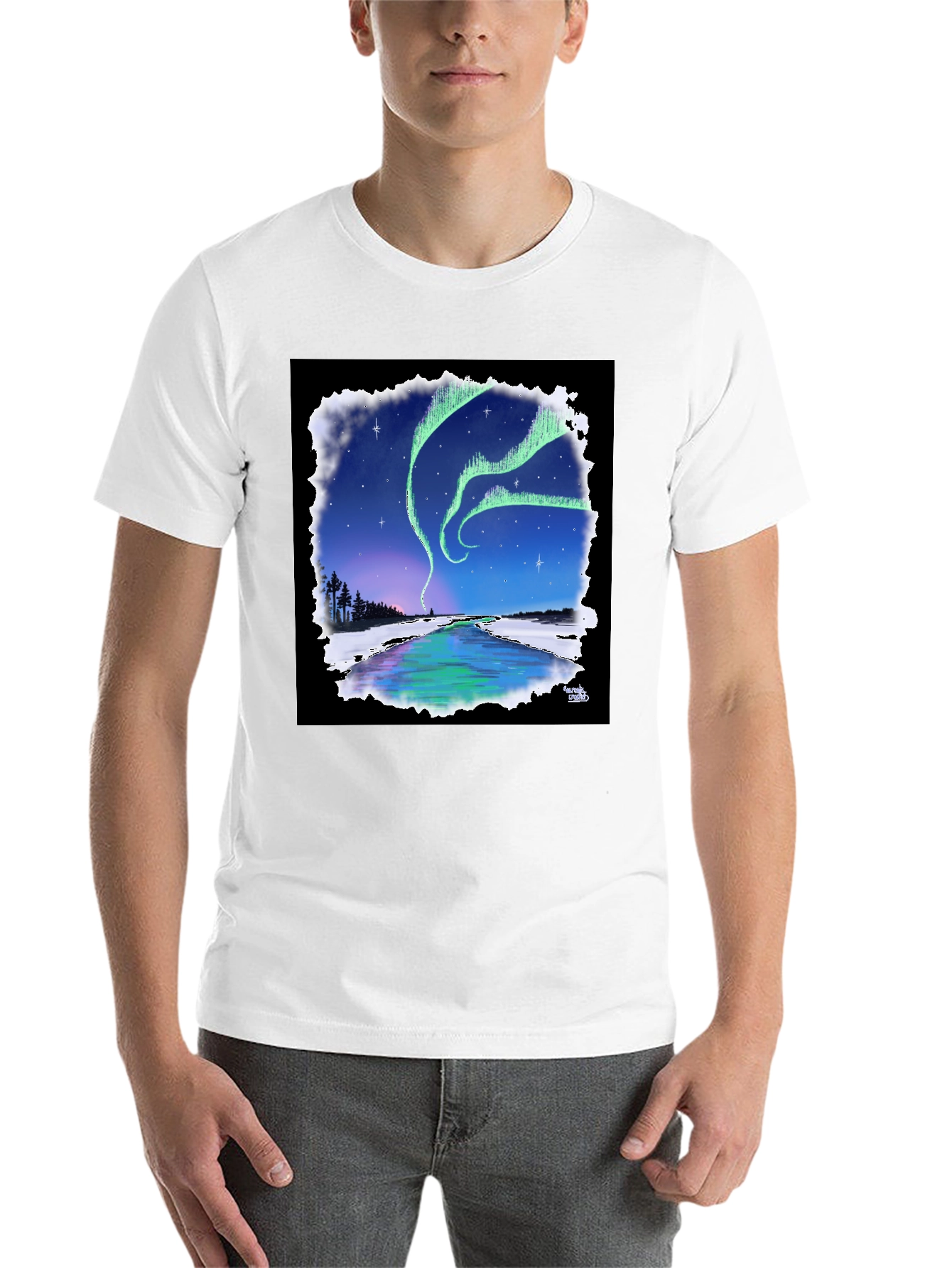 Black Aurora Borealis Graphic Tee - Northern Lights Design view 14