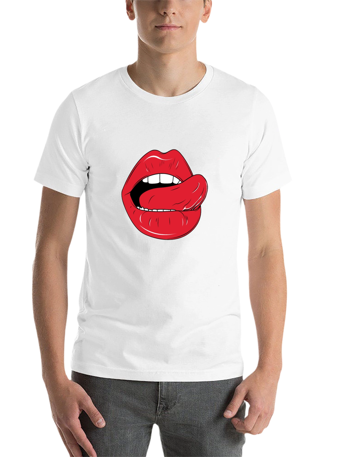 Black Lips & Tongue Graphic Tee - Black Cotton T-Shirt view 14