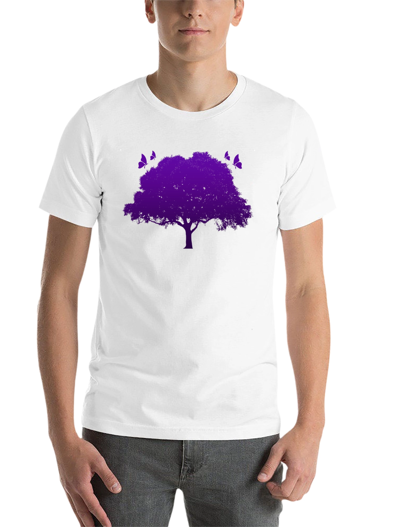 Black Purple Tree Graphic Tee - Nature Inspired Black T-Shirt view 14
