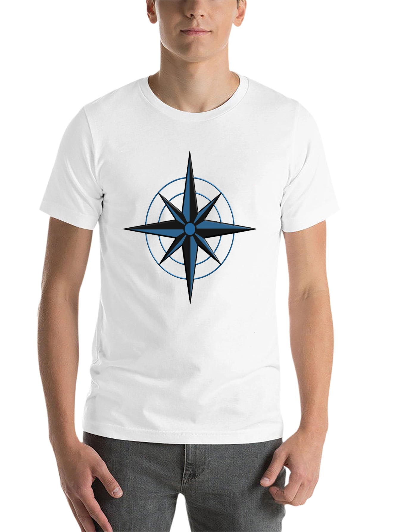 Black Stylish Black T-Shirt with Blue Compass Design view 14