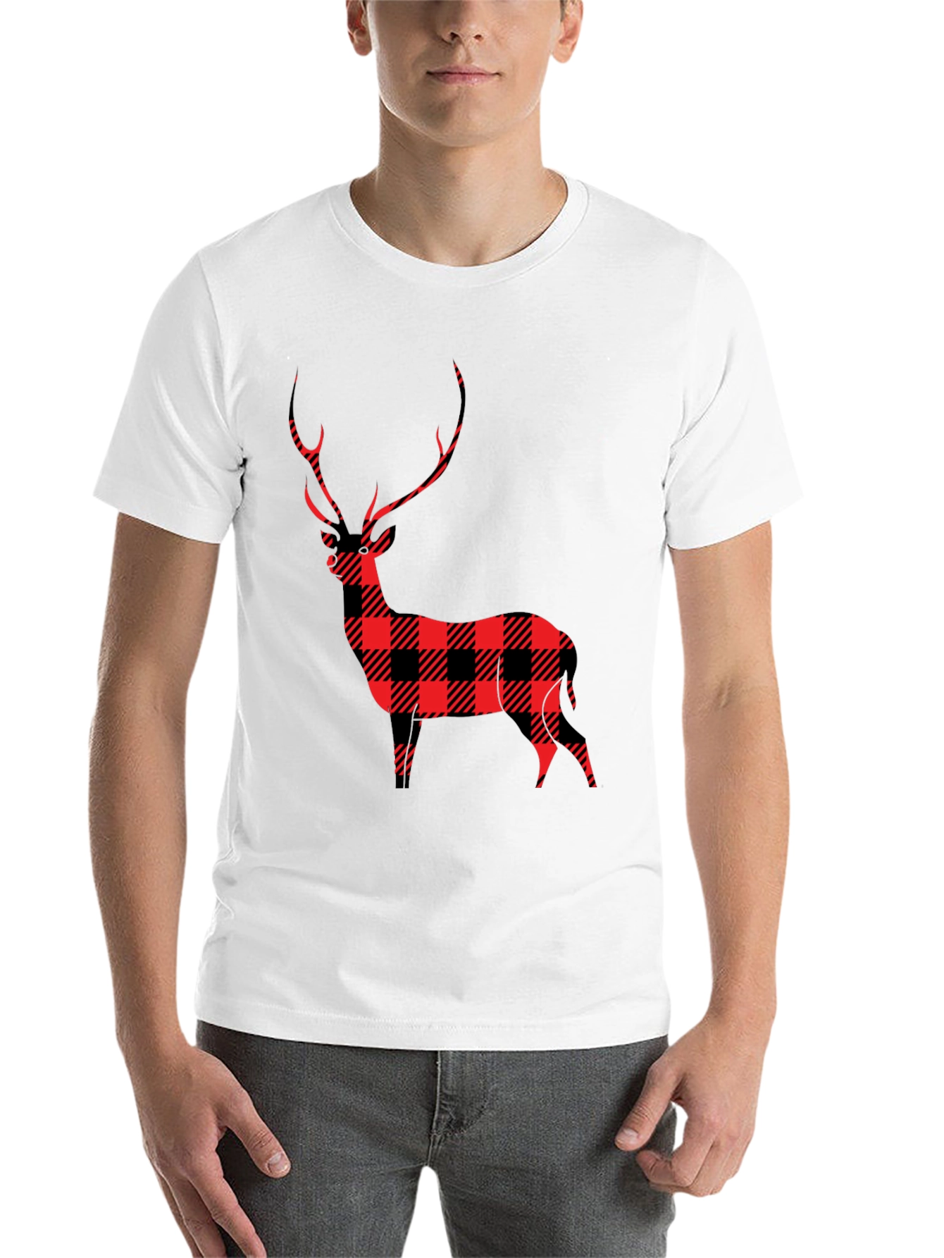 Black Buffalo Plaid Deer Graphic Tee view 14