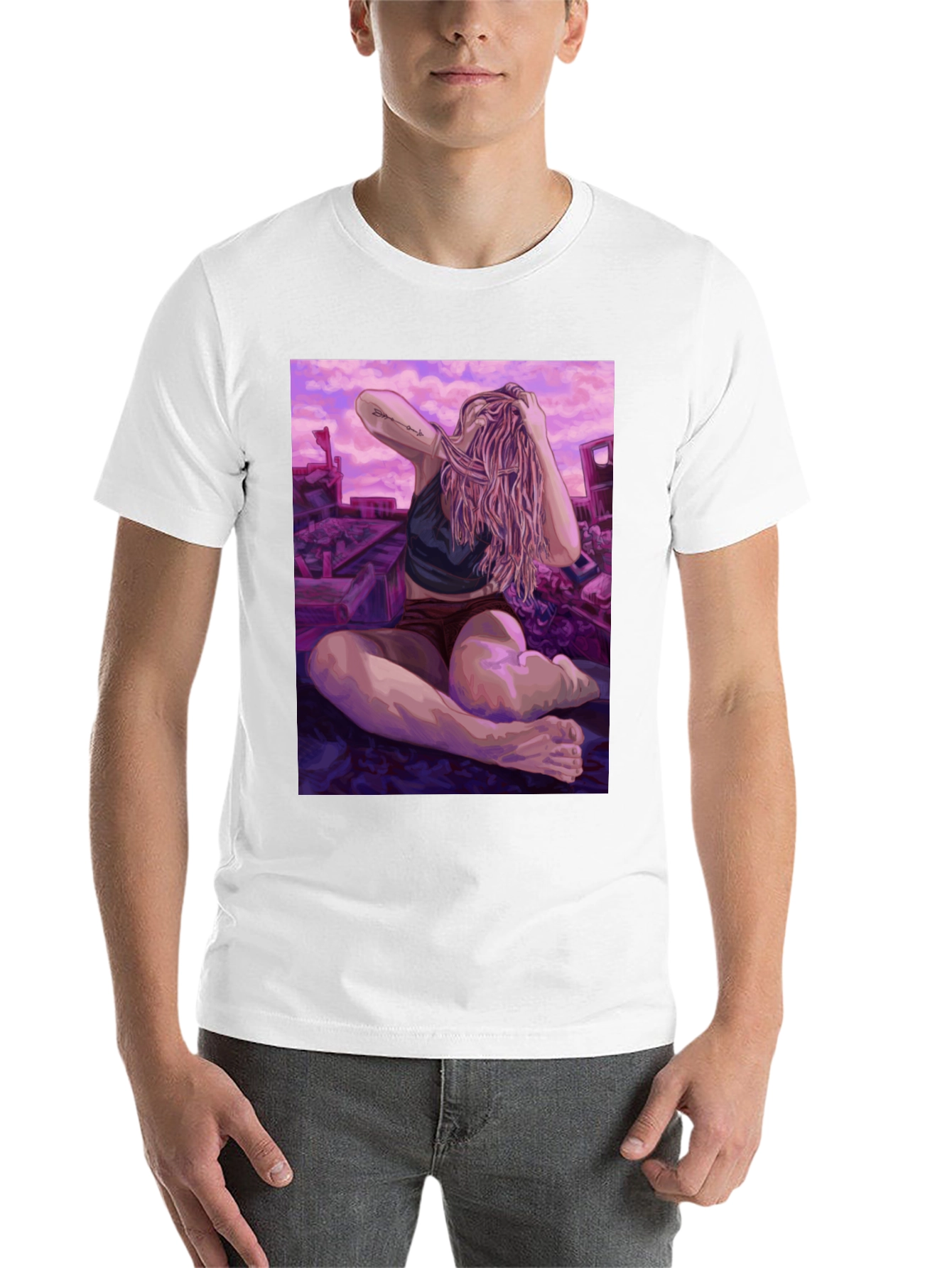 Black Artistic Woman on Ruins Graphic Tee - Unisex view 14