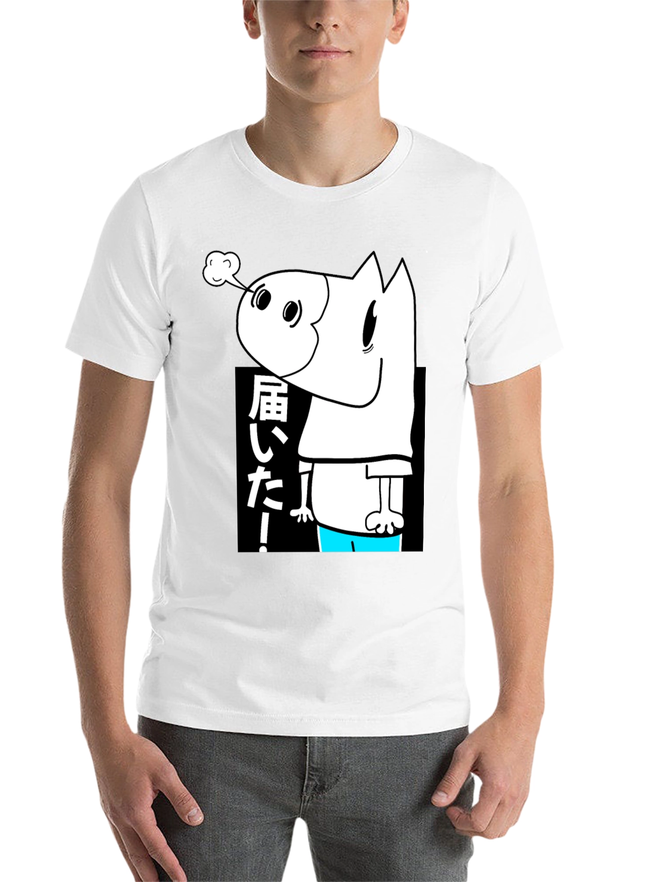 Black Men's Black T-Shirt with Cartoon Graphic view 14