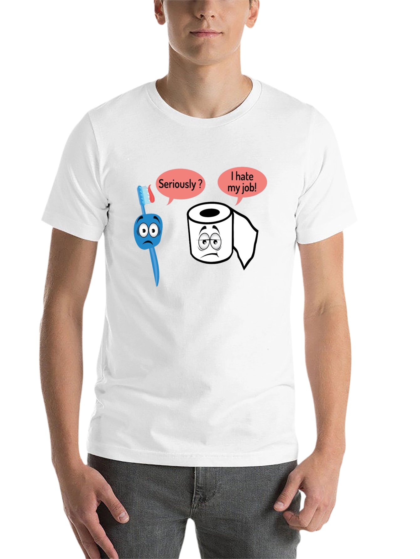 Black Humorous T-Shirt: Toothbrush and Toilet Paper view 14