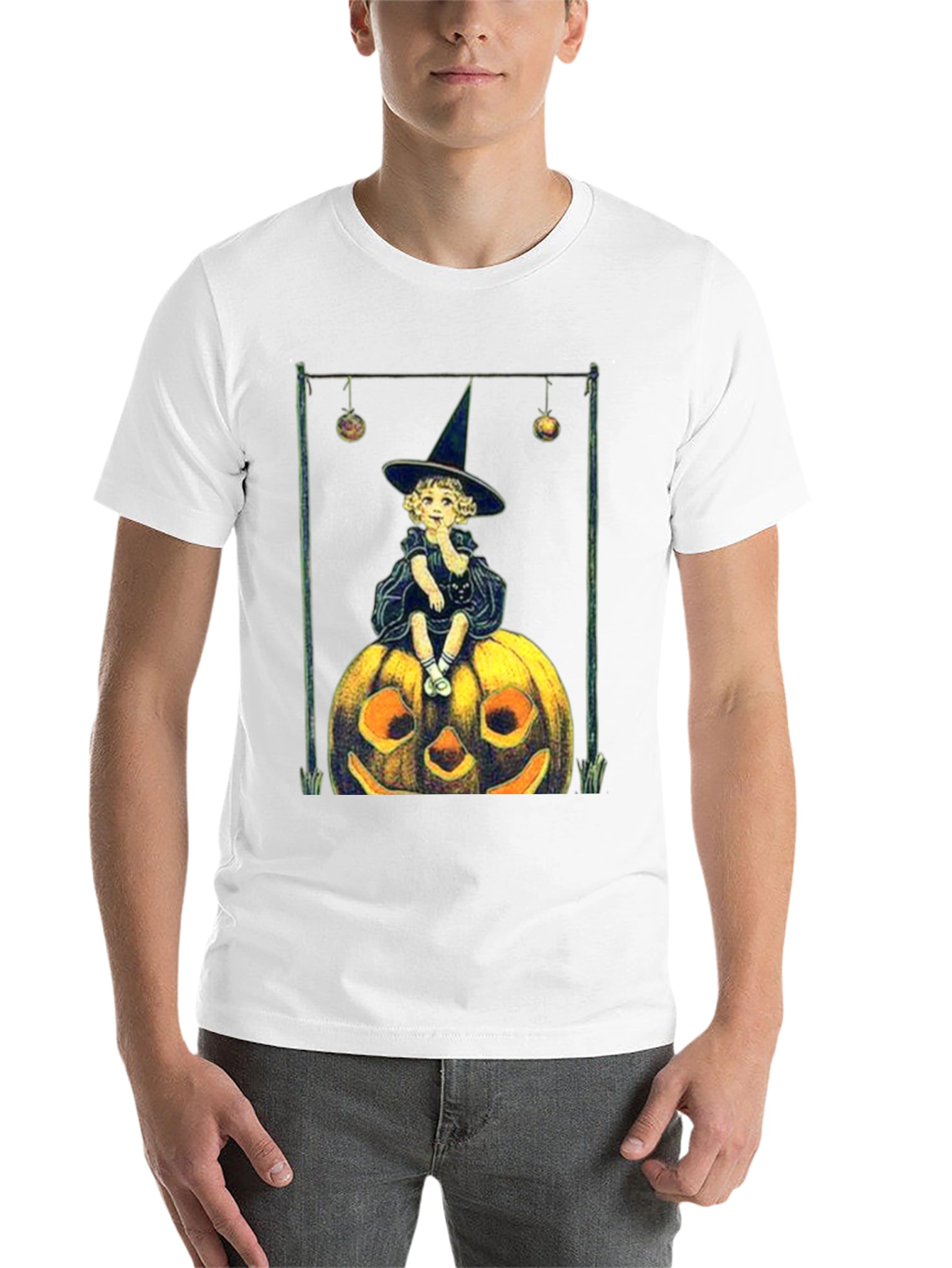Black Vintage Witch on Pumpkin Halloween Tee view 14