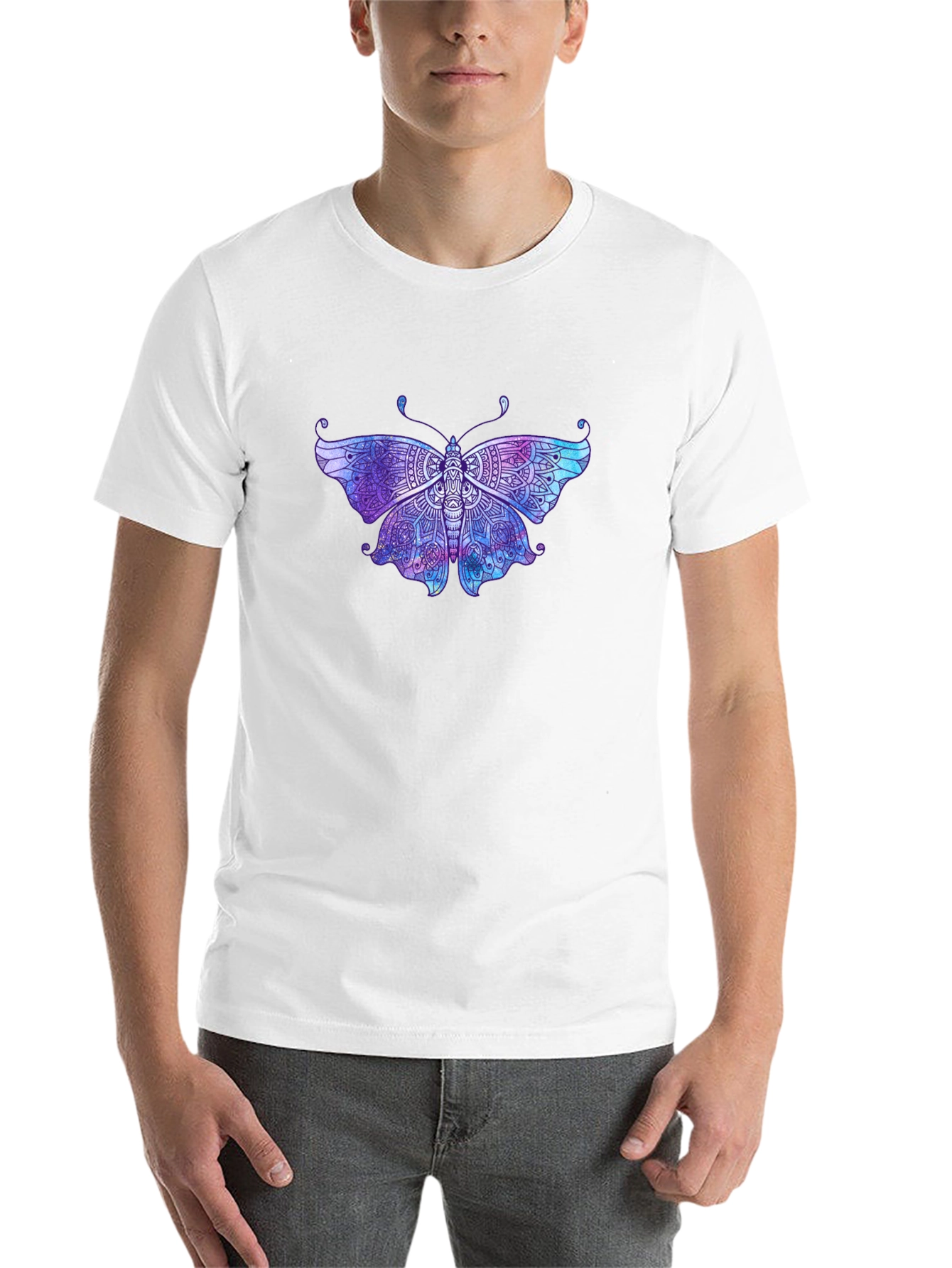 Black Butterfly Mandala Graphic Tee - Black Cotton T-Shirt view 14