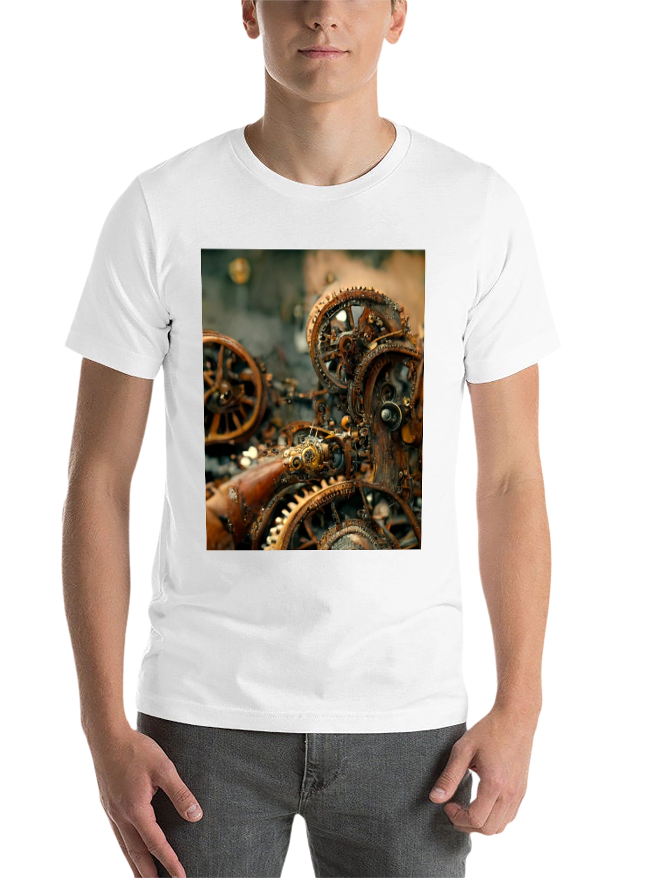 Black Steampunk Gears Graphic Tee - Black Cotton T-Shirt view 14