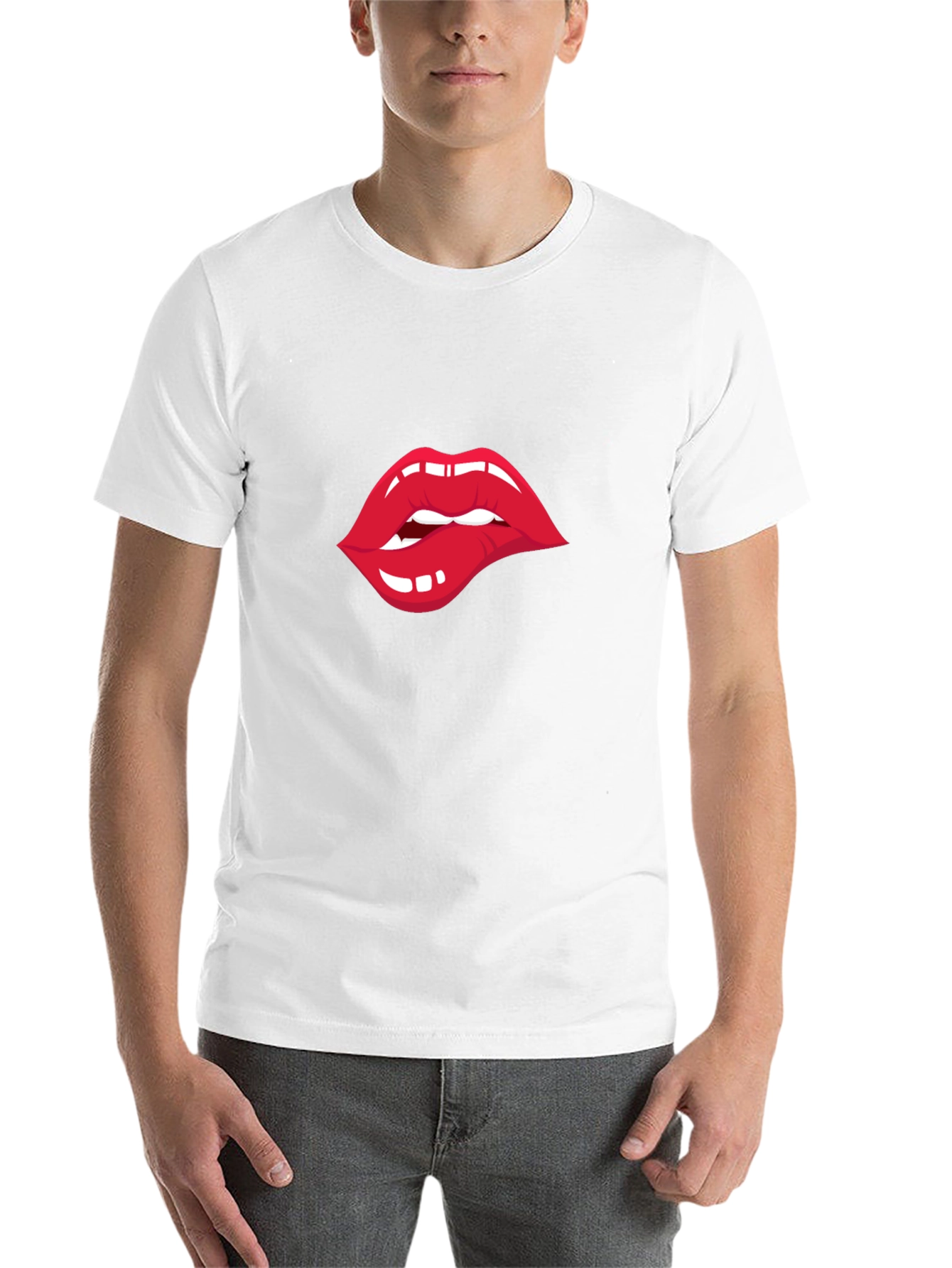 Black Biting Lips Graphic T-Shirt - Unisex Crew Neck Tee view 14