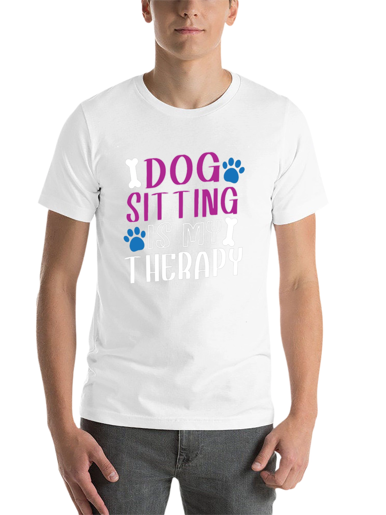 Black Dog Sitting Is My Therapy Black T-Shirt view 14