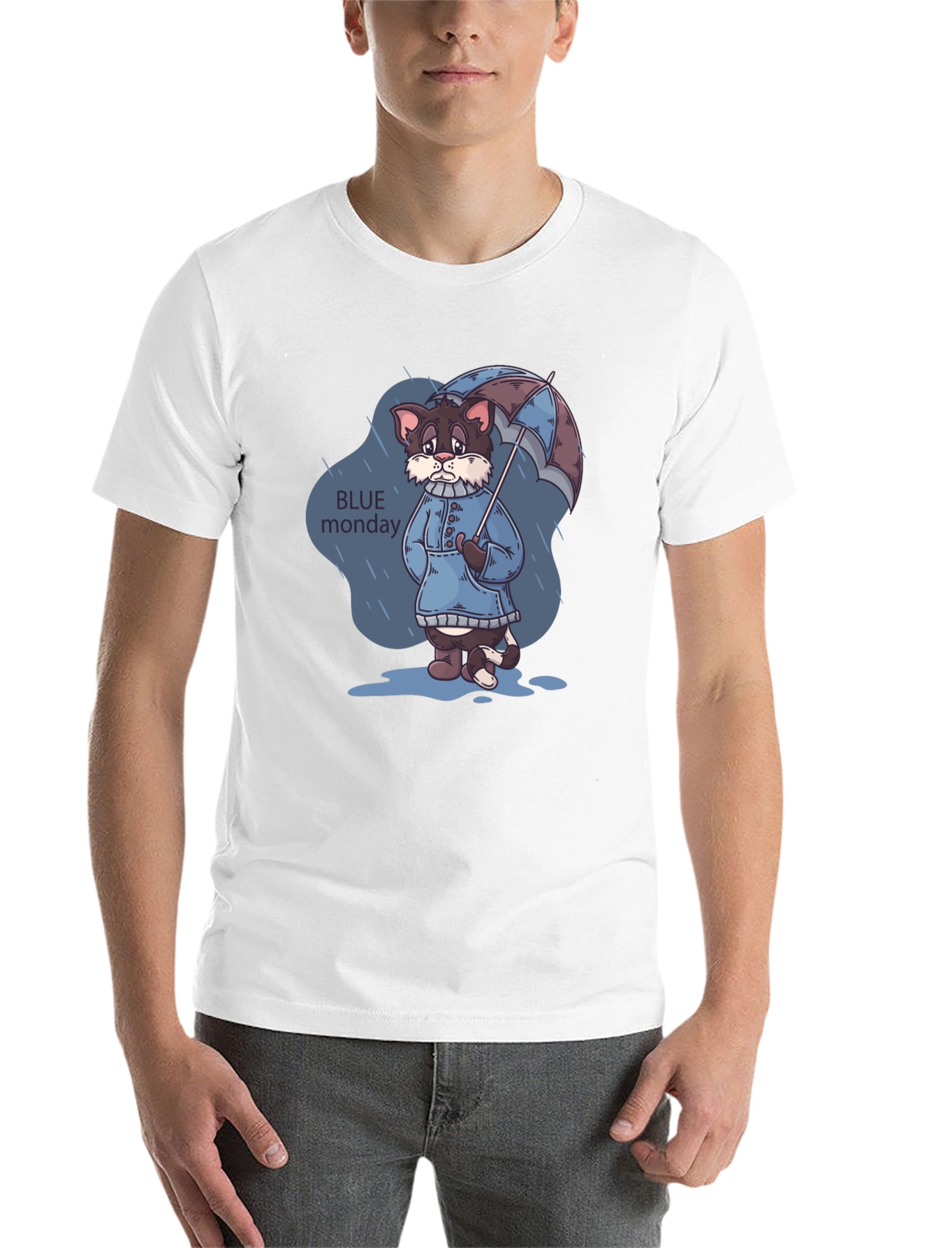 Black Blue Monday Cat T-Shirt - Rainy Day Style view 14