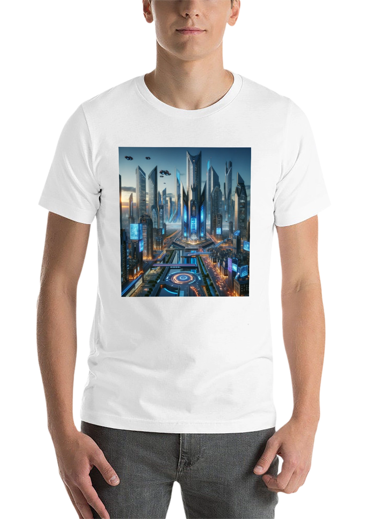 Black Futuristic Cityscape Graphic Black T-Shirt view 14