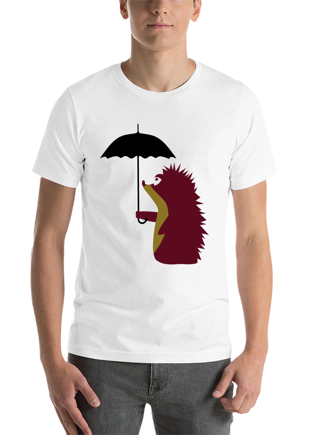 Black Whimsical Hedgehog Under Umbrella Graphic Tee view 14
