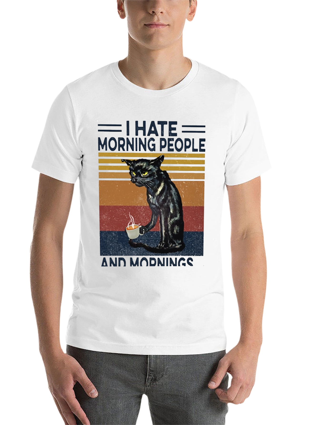 Black I Hate Morning People Cat Graphic T-Shirt view 14