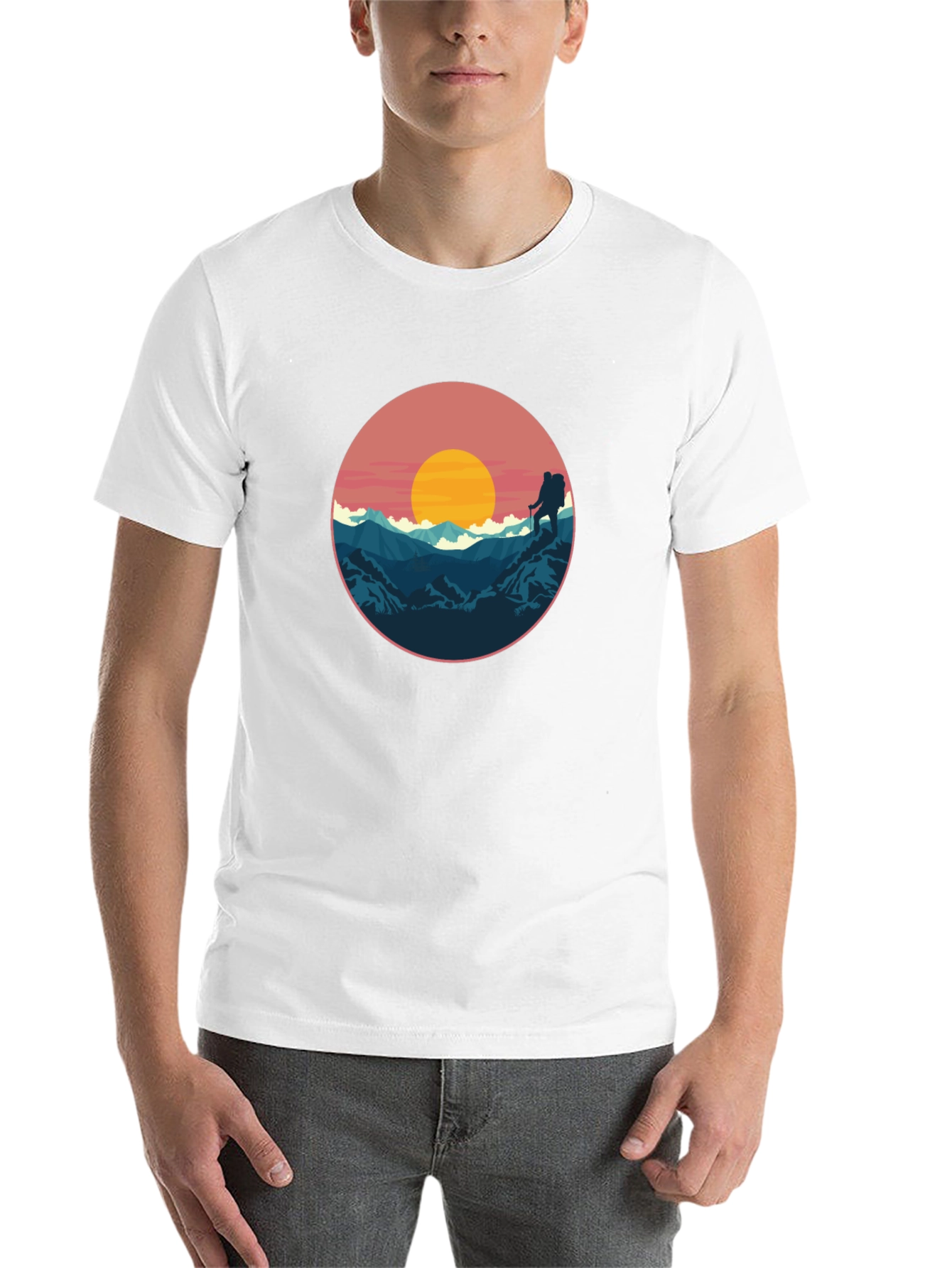 Black Hiking Adventure T-Shirt - Mountain Sunset Graphic Tee view 14