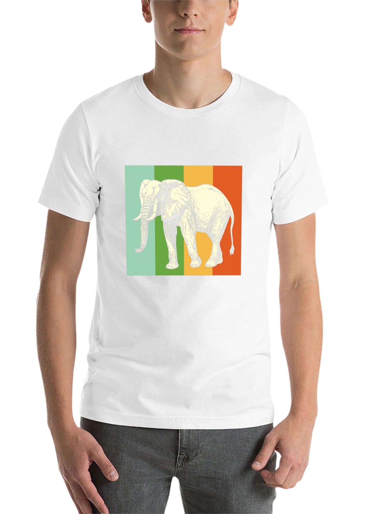 Black Elephant Graphic T-Shirt - Striped Background view 14