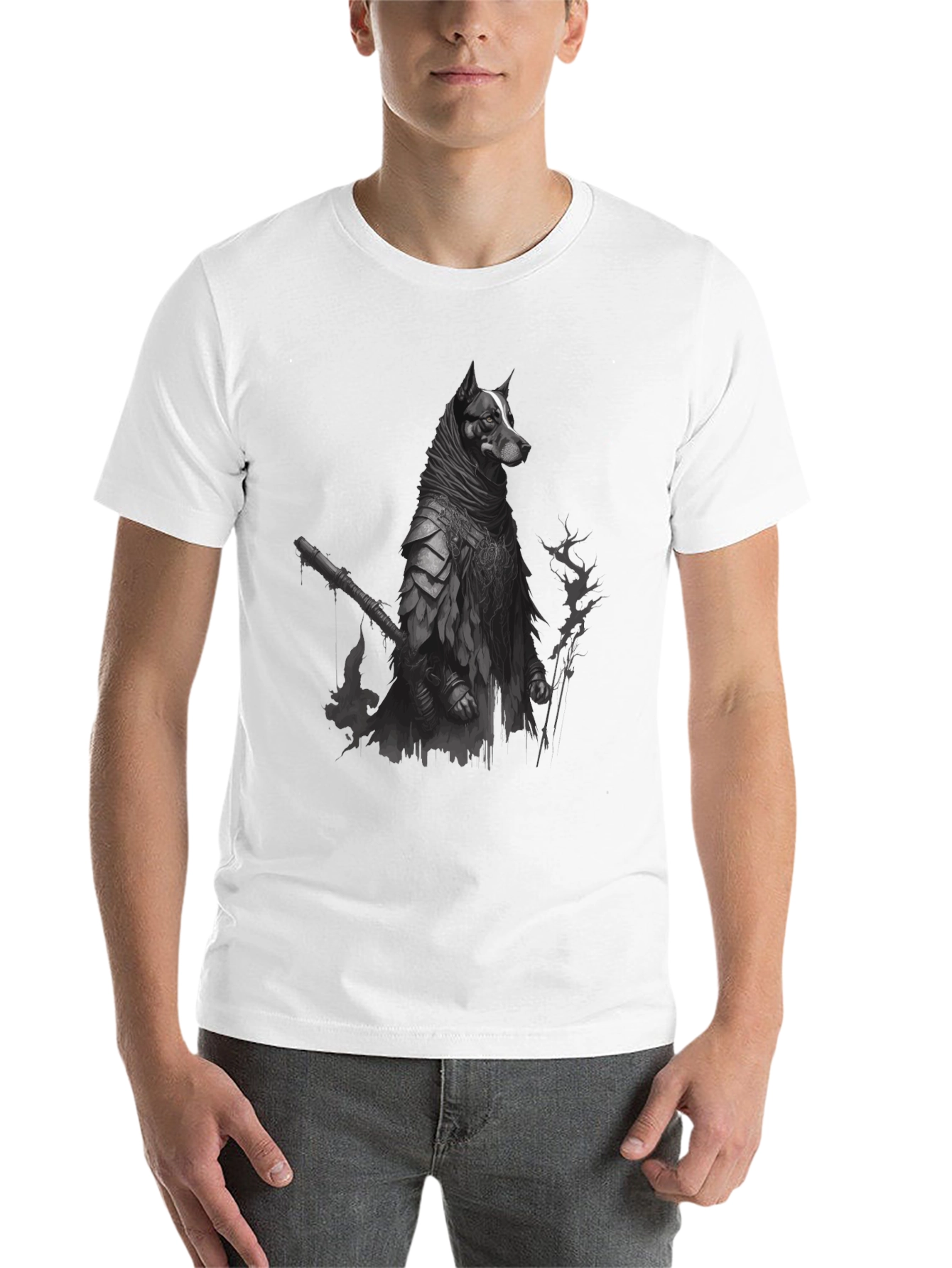 Dog Warrior Graphic Tee - Black Cotton T-Shirt - 14