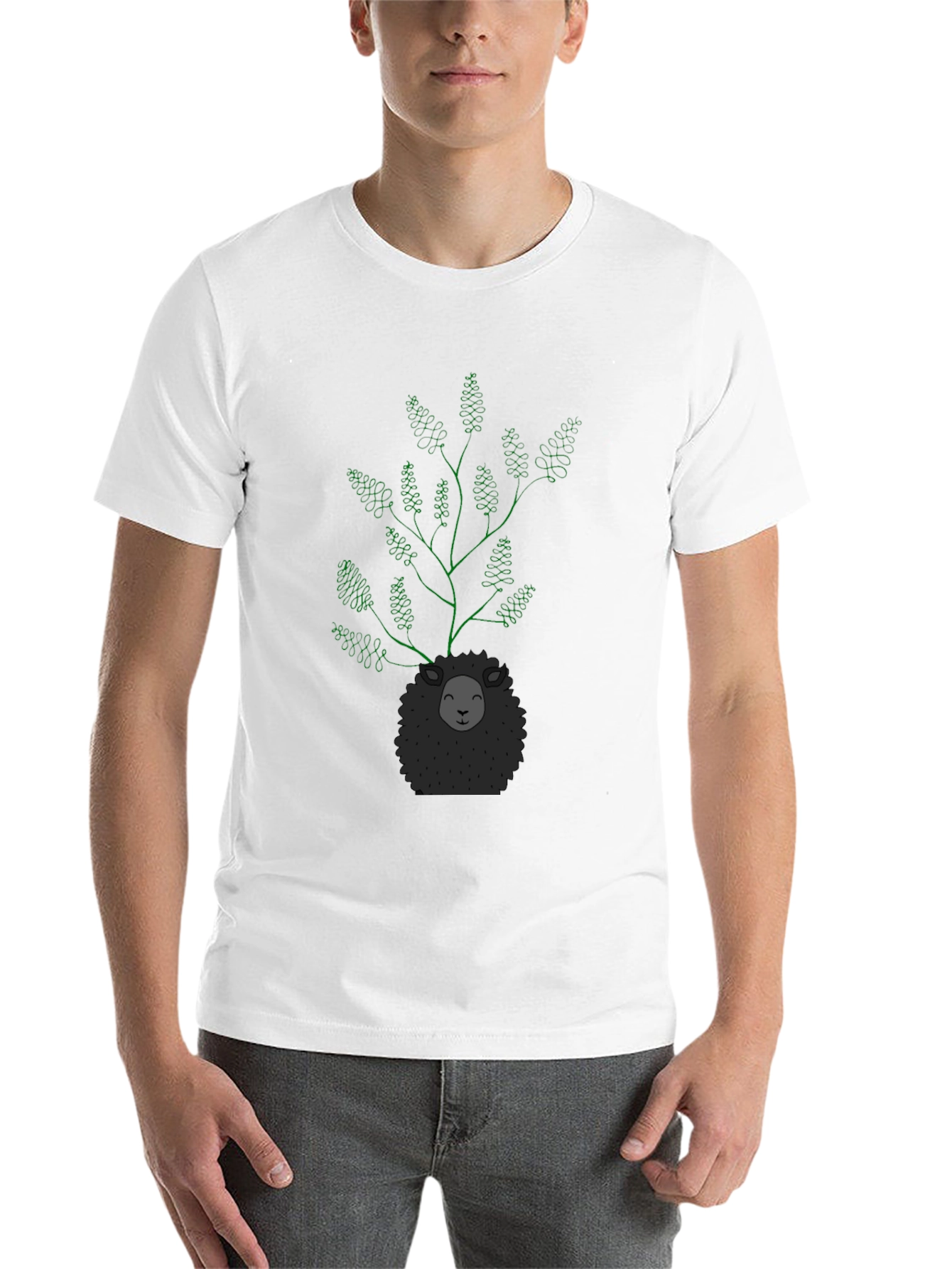 Black Unique Sheep & Tree Graphic Black T-Shirt view 14