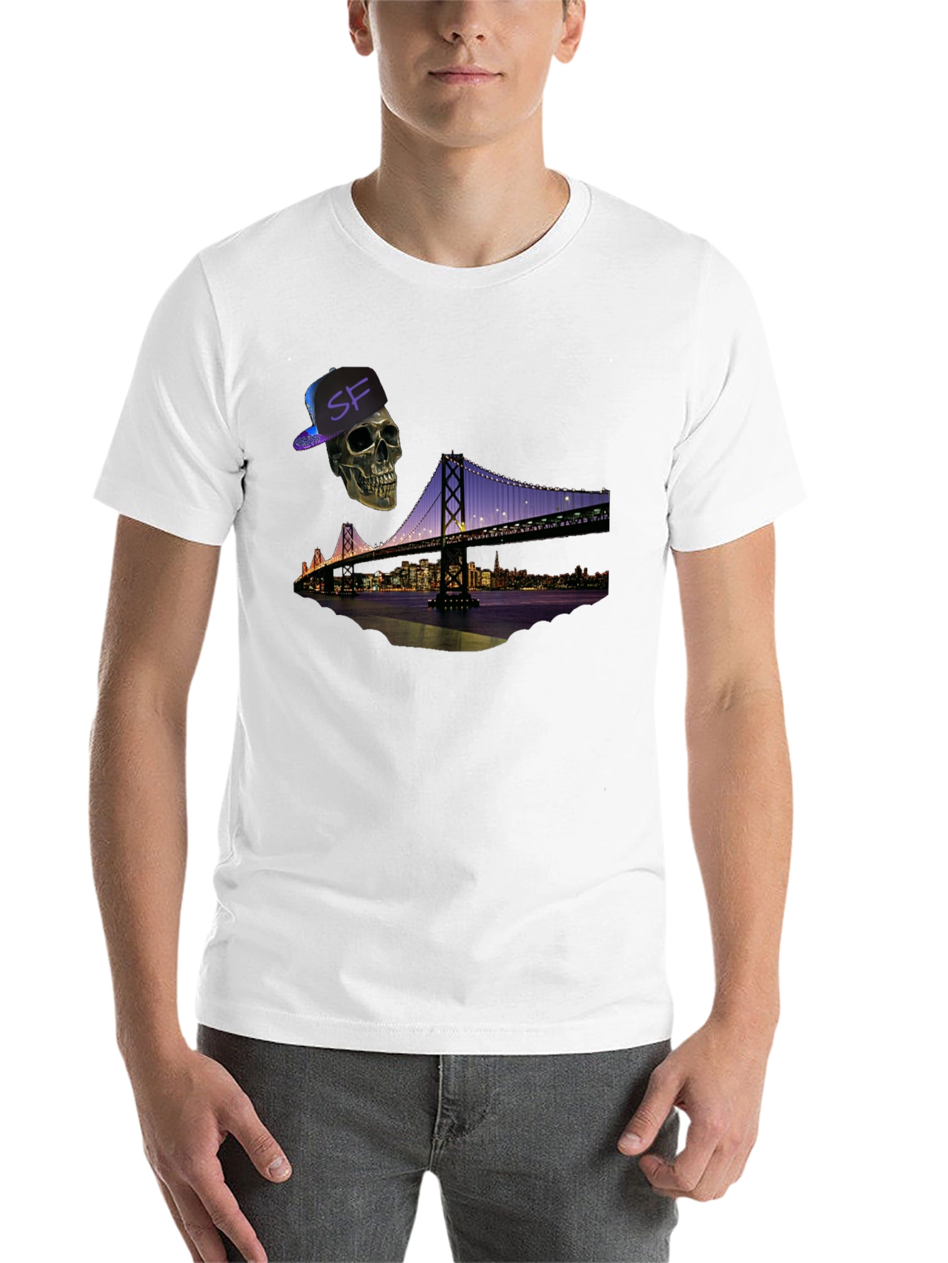 Black Skull SF Bridge Graphic Tee - Men's Black T-Shirt view 14