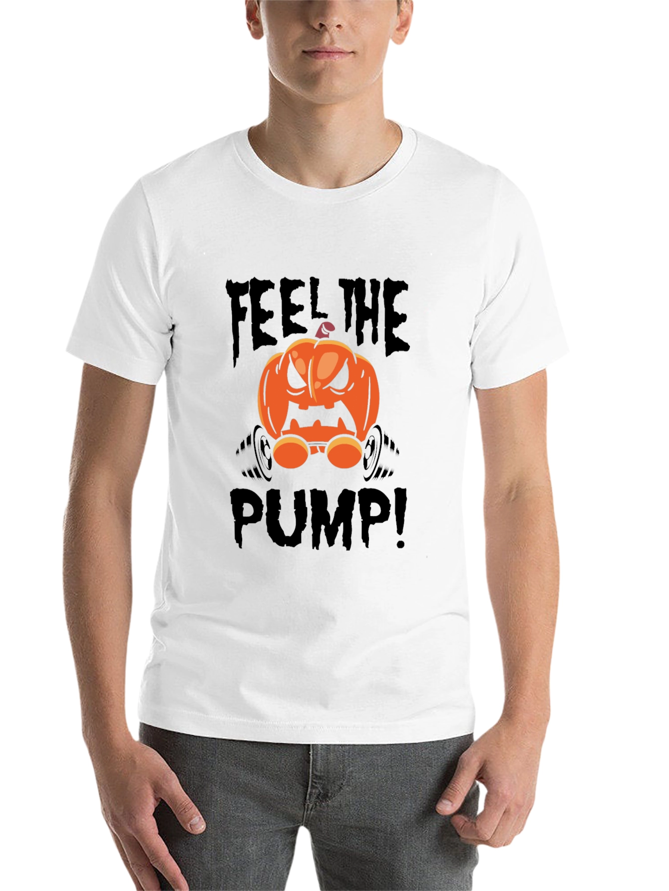 Black Halloween Pumpkin Feel The Pump T-Shirt view 14
