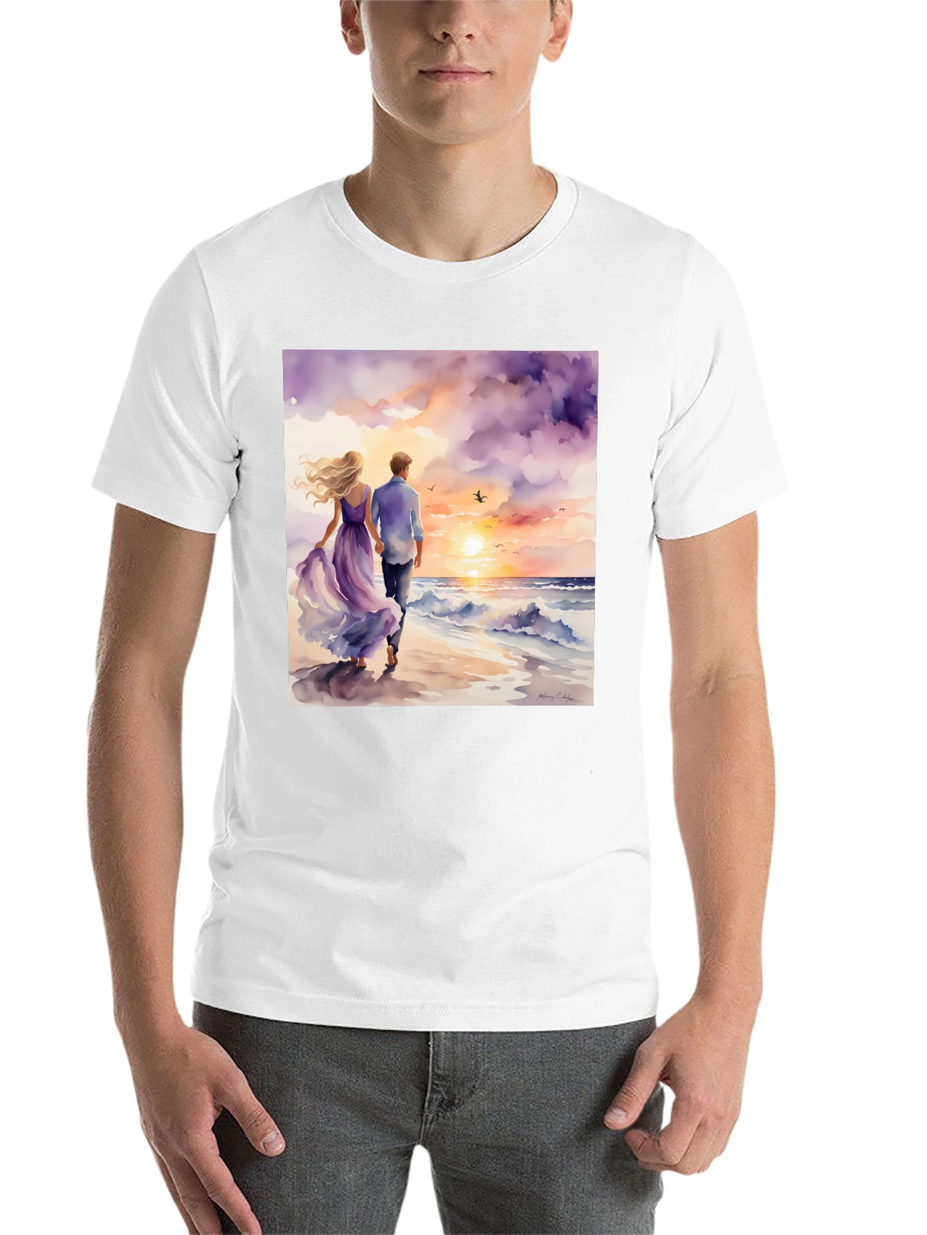 Black Romantic Sunset Couple T-Shirt view 14