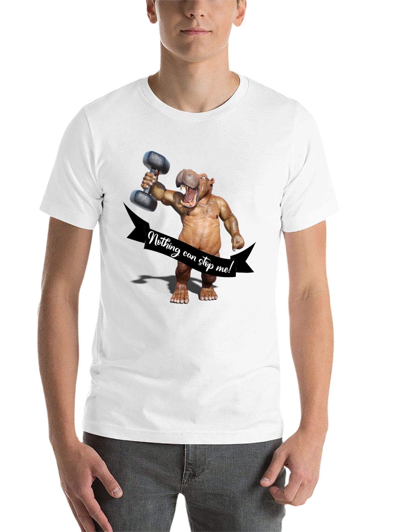 Black Hippo Lifting Dumbbell T-Shirt - Nothing Can Stop Me! view 14