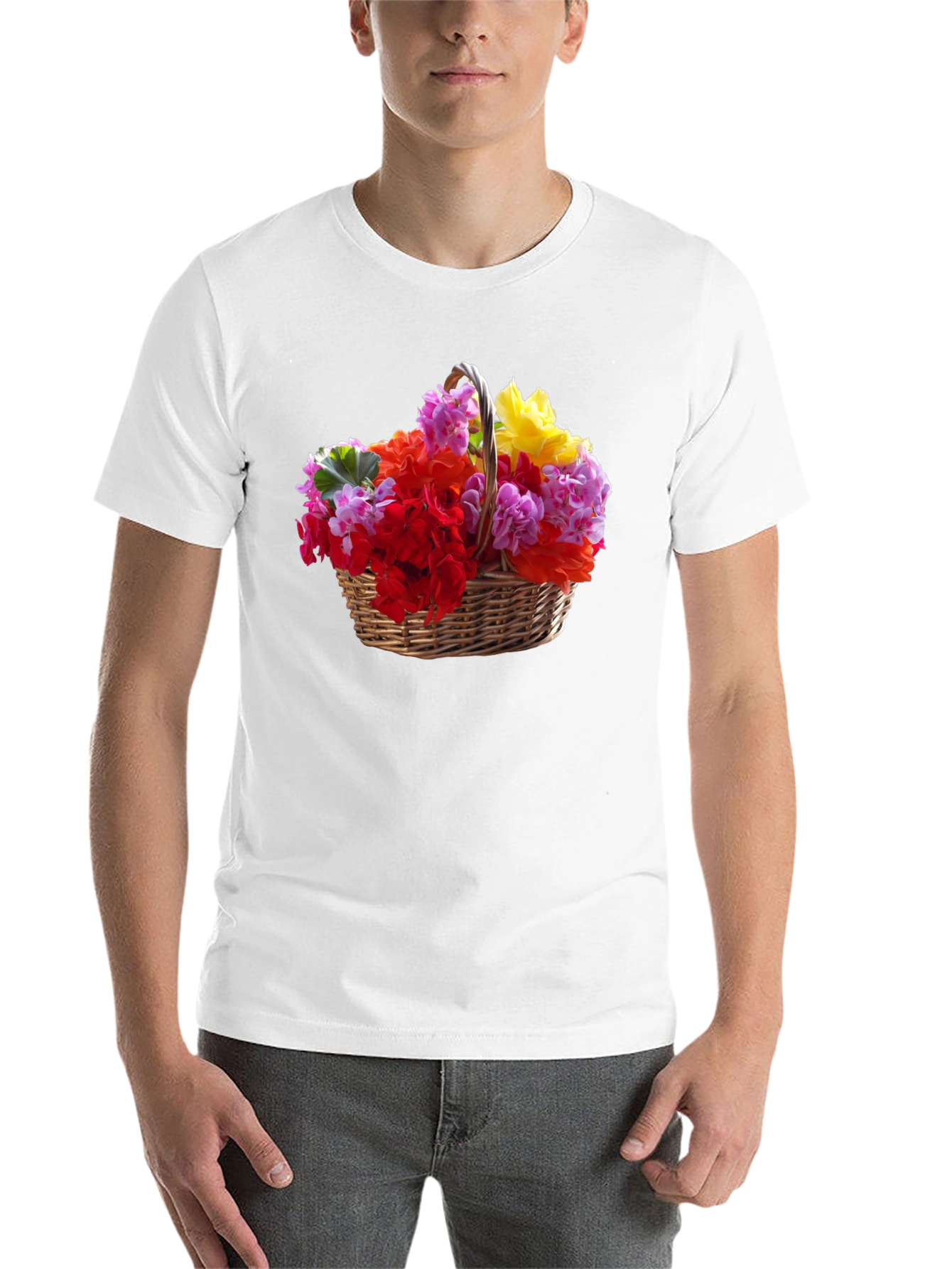 Black Floral Basket Graphic Tee - Mens Casual Short Sleeve T-Shirt view 14