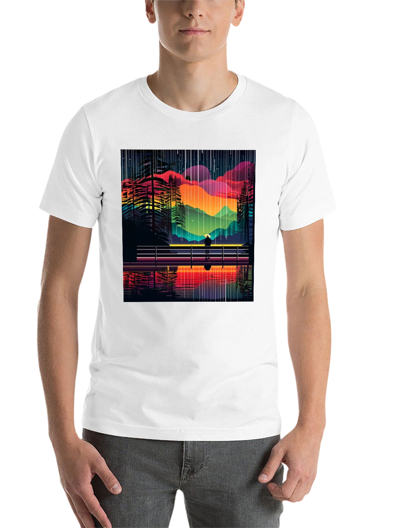 Black Vibrant Abstract Landscape Tee - Stylish Graphic T-Shirt view 14