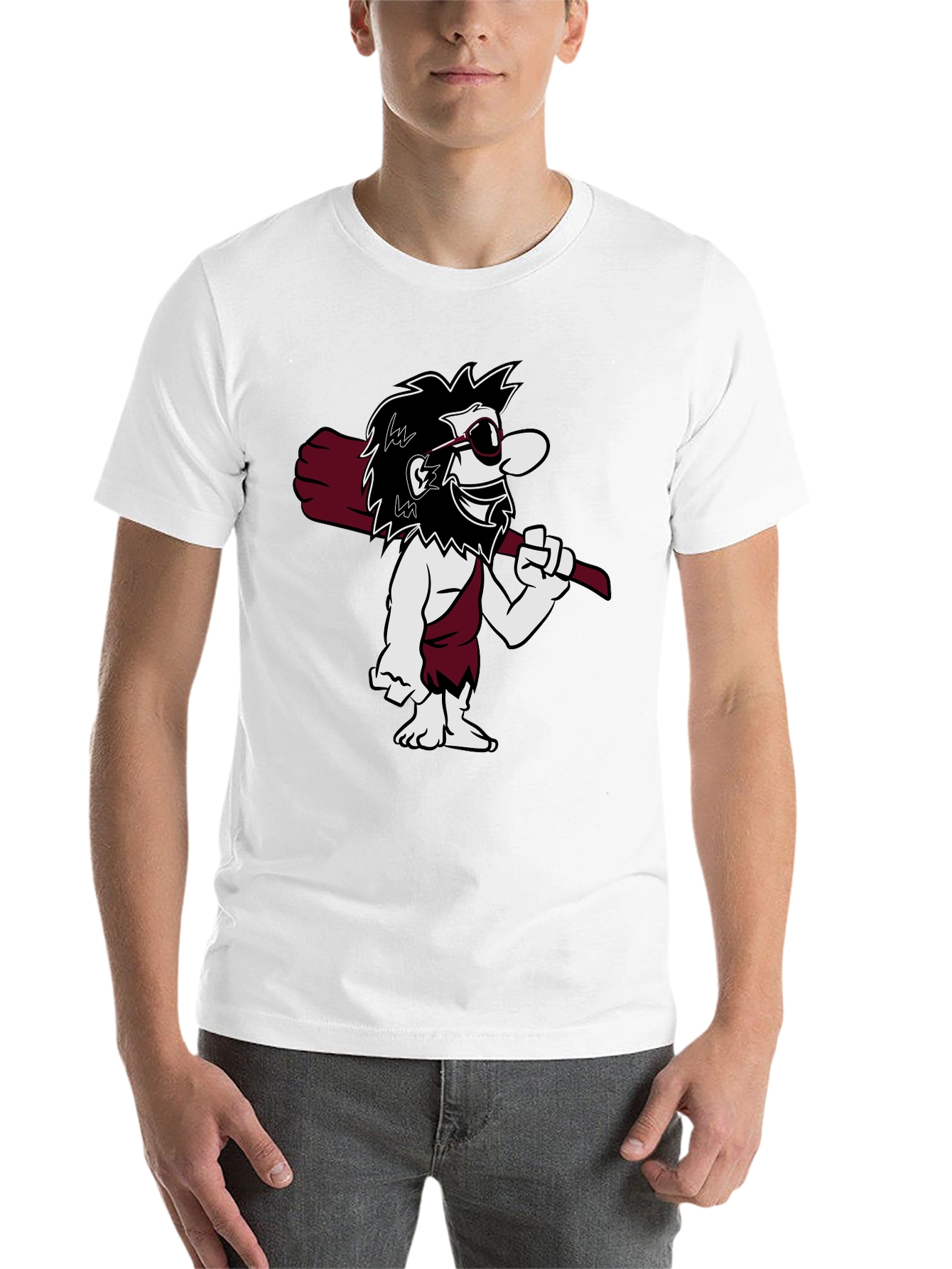 Black Cool Caveman Cartoon Graphic Tee - Black view 14