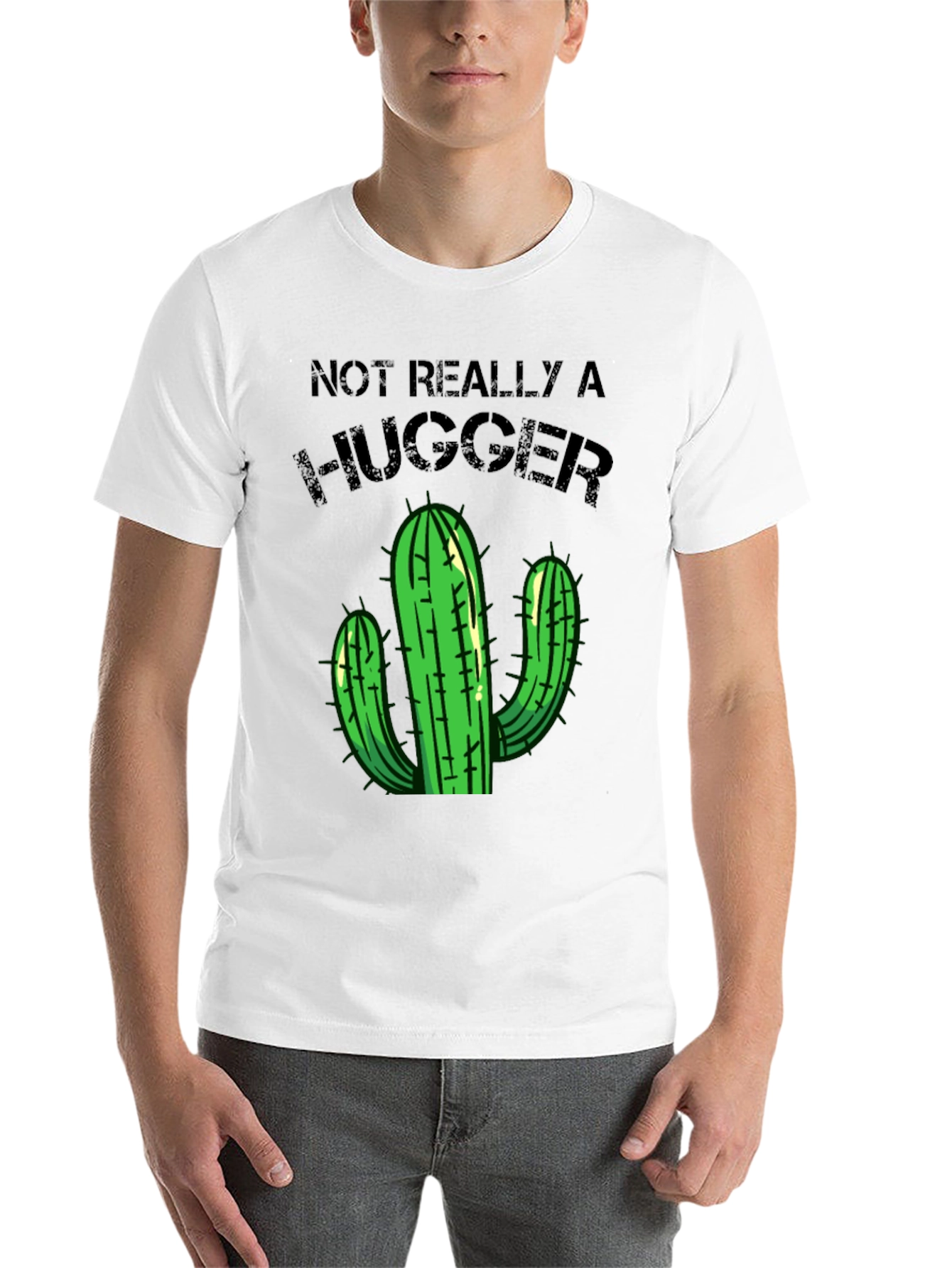 Black Not Really a Hugger T-Shirt Cactus Graphic Tee view 14