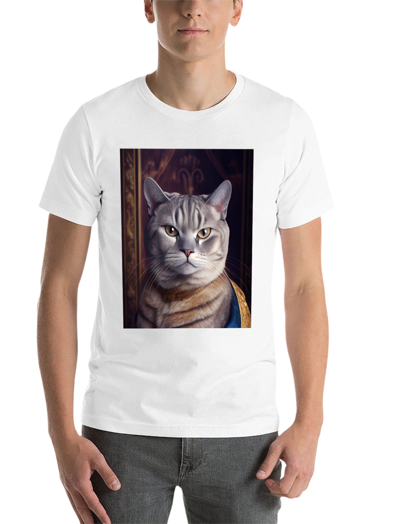 Black Regal Cat Portrait T-Shirt - Funny Pet Tee view 14