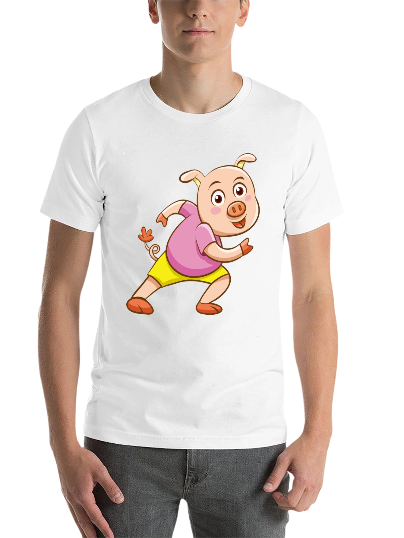 Black Cartoon Pig Black T-Shirt view 14