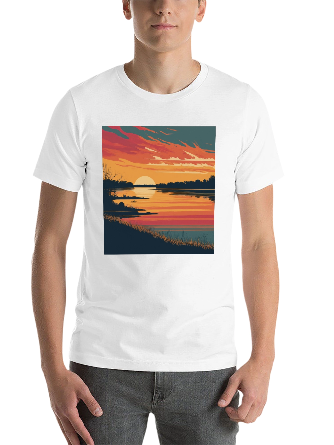Black Sunset Lake Graphic Tee - Black Cotton Blend Comfort view 14
