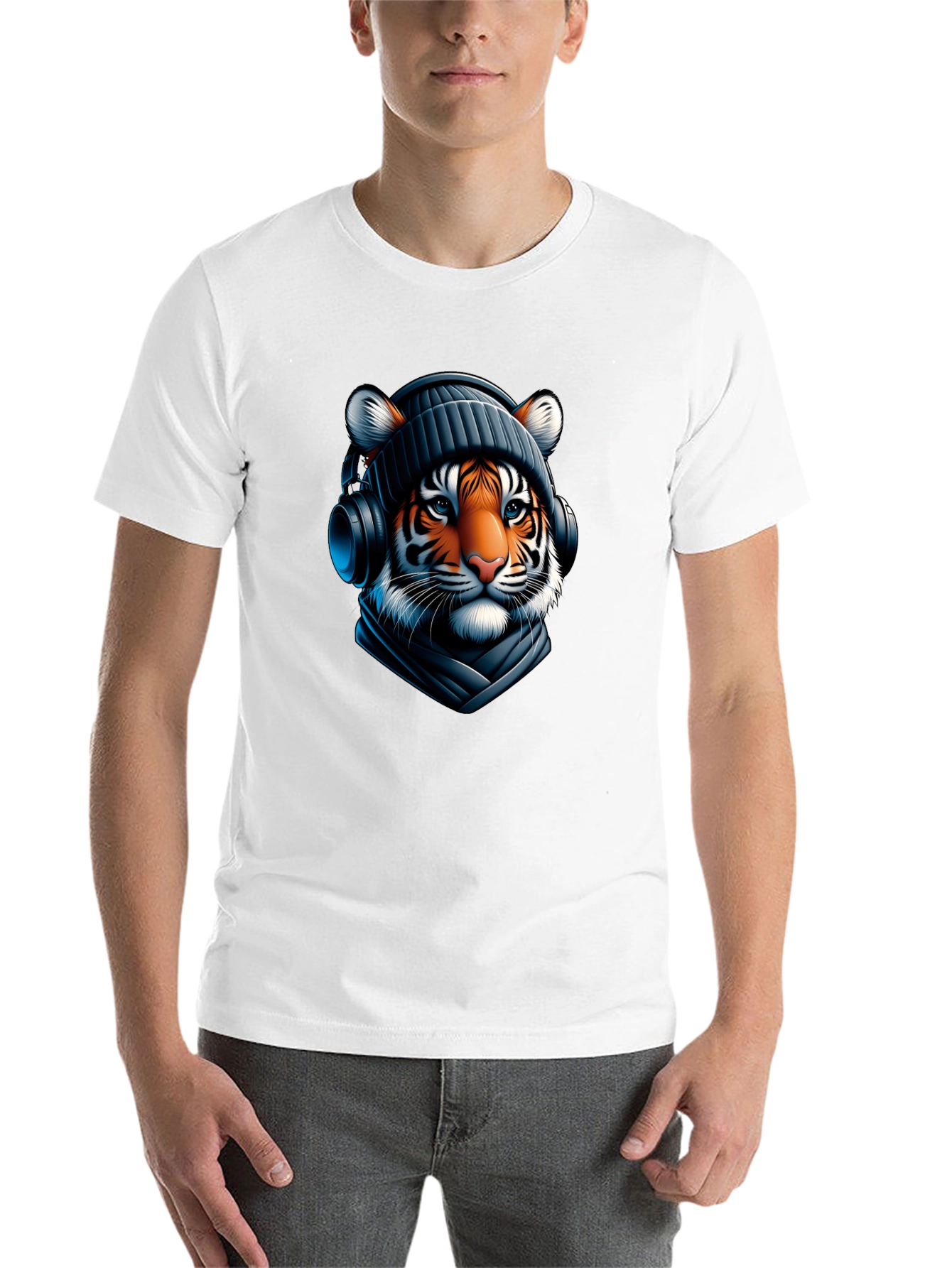 Black Tiger with Headphones Graphic Tee view 14