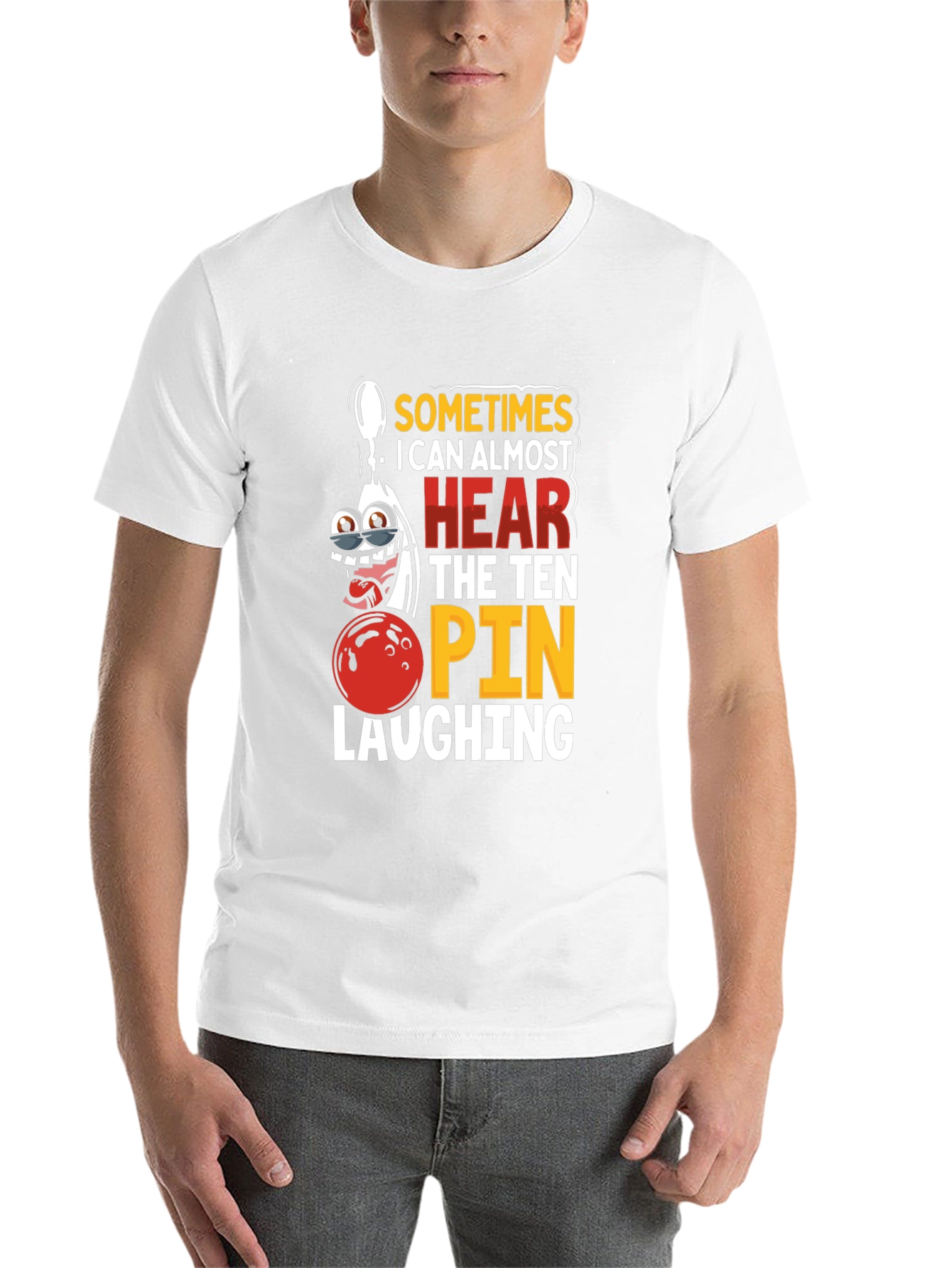 Black Funny Bowling T-Shirt: Ten Pin Laughing Graphic Tee view 14