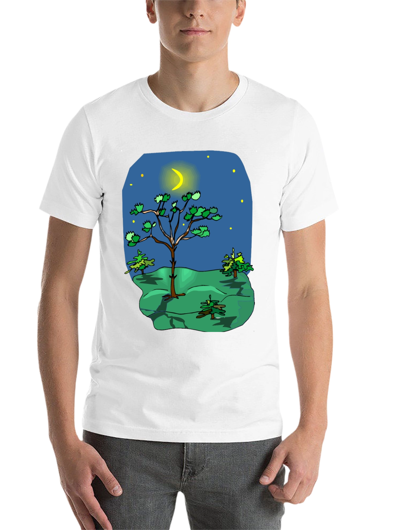 Black Cartoon Nature Scene Black T-Shirt view 14