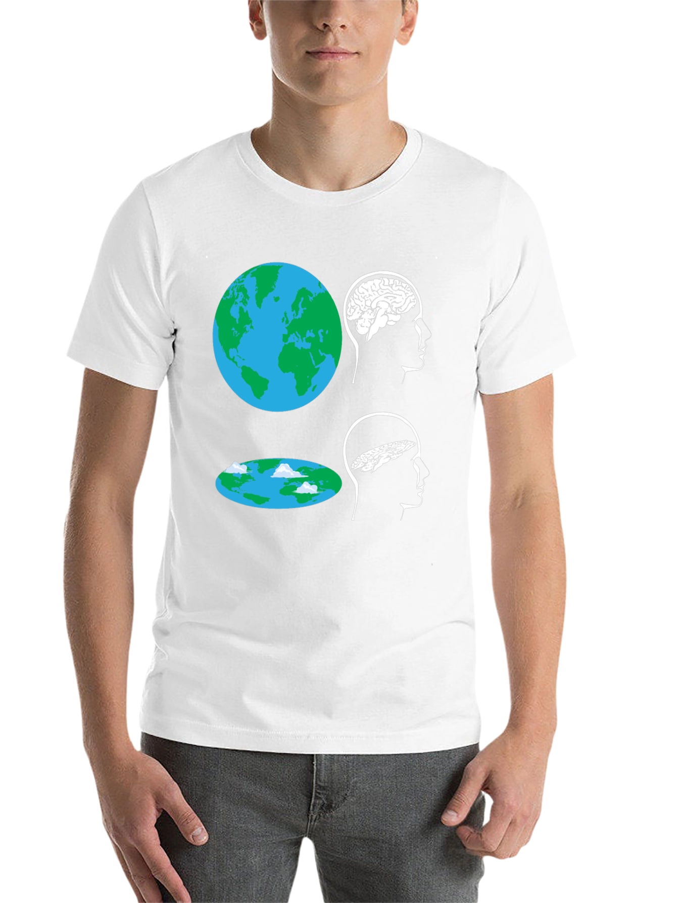 Black Flat Earth Brain Tee: Round vs. Flat Mindset T-Shirt view 14
