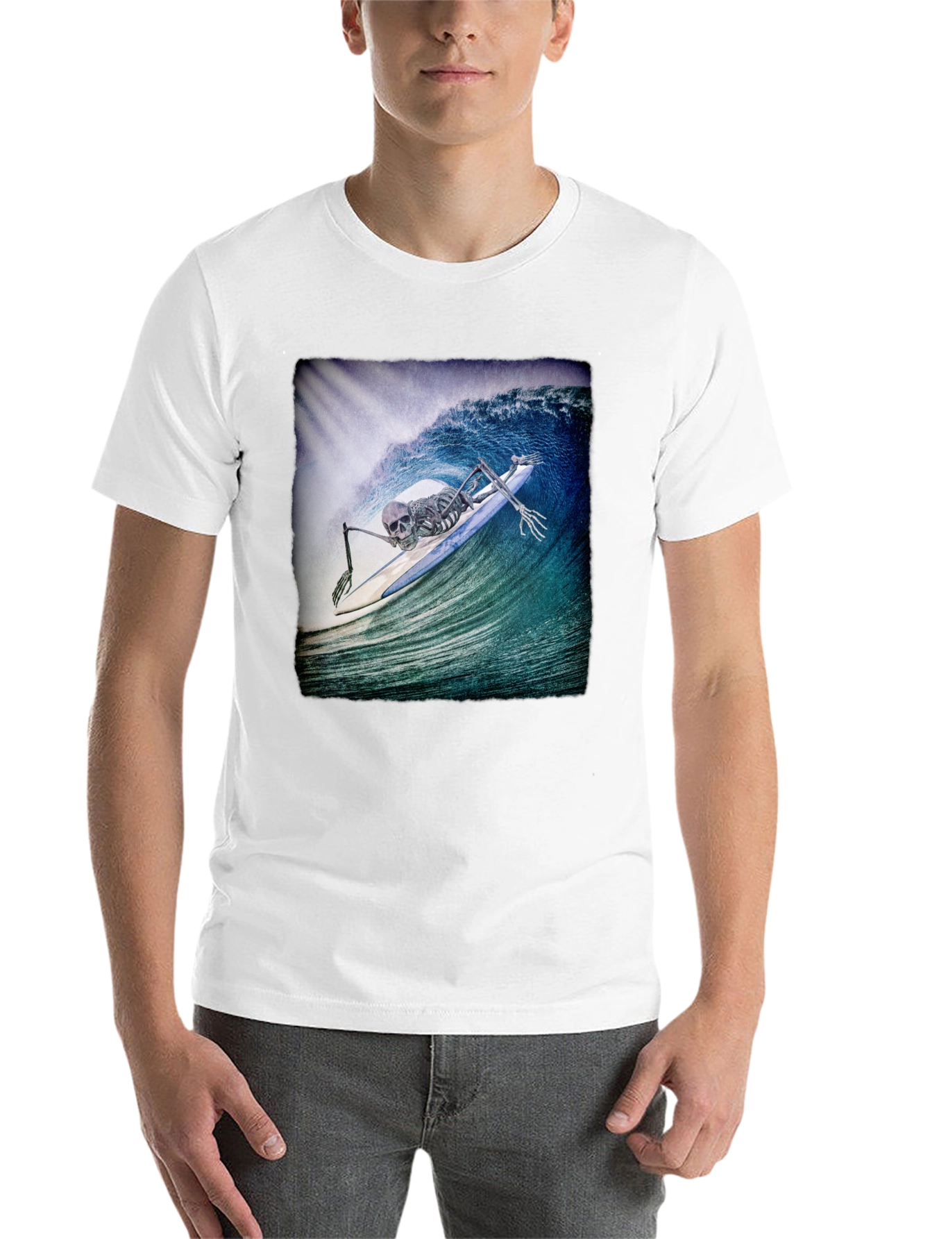 Black Skeleton Surfer T-Shirt - Black Crew Neck Tee view 14