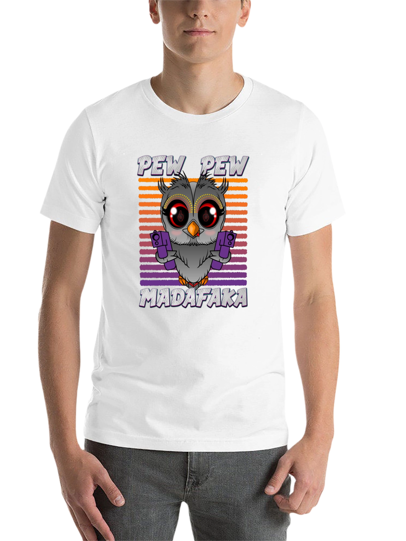 Black Pew Pew Madafaka Owl Graphic T-Shirt view 14