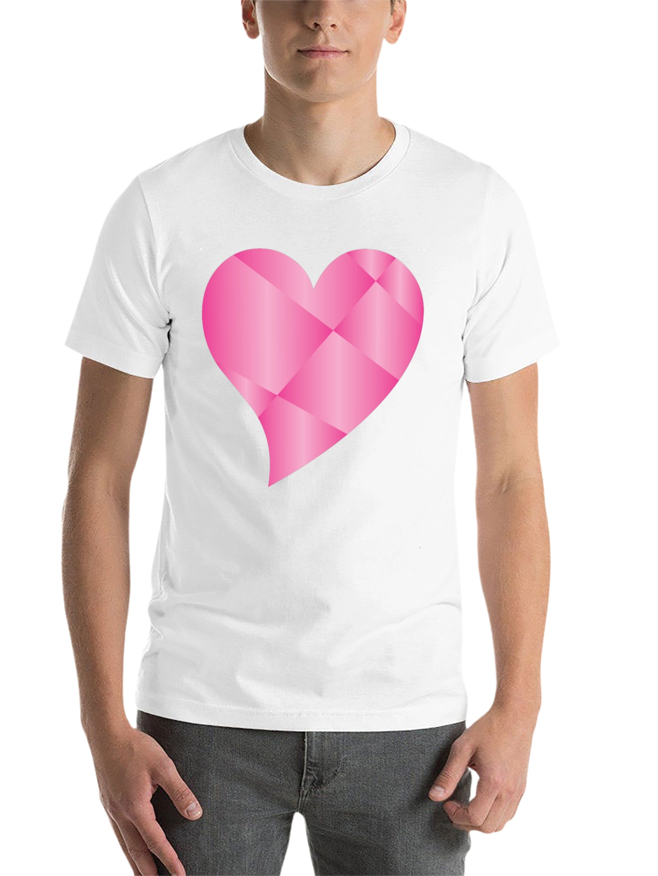 Black Geometric Pink Heart Graphic Black T-Shirt view 14