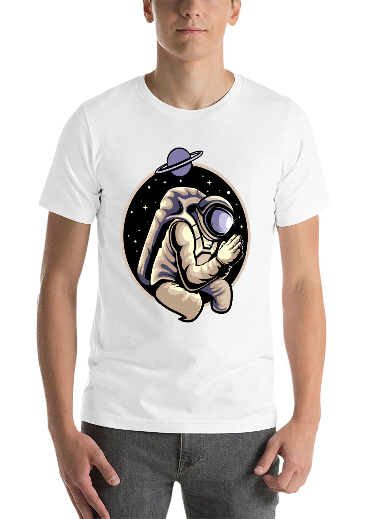 Black Praying Astronaut Graphic Tee - Unique Space Design view 14