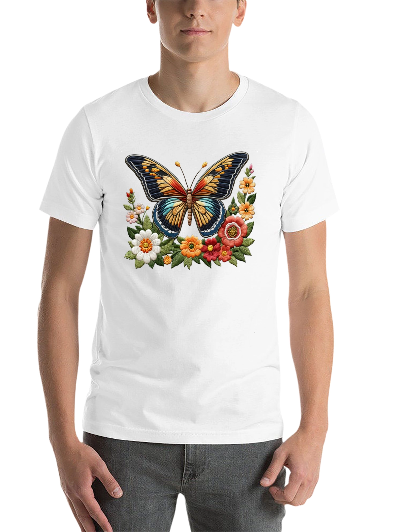 Black Butterfly Floral Graphic Print Black T-Shirt view 14