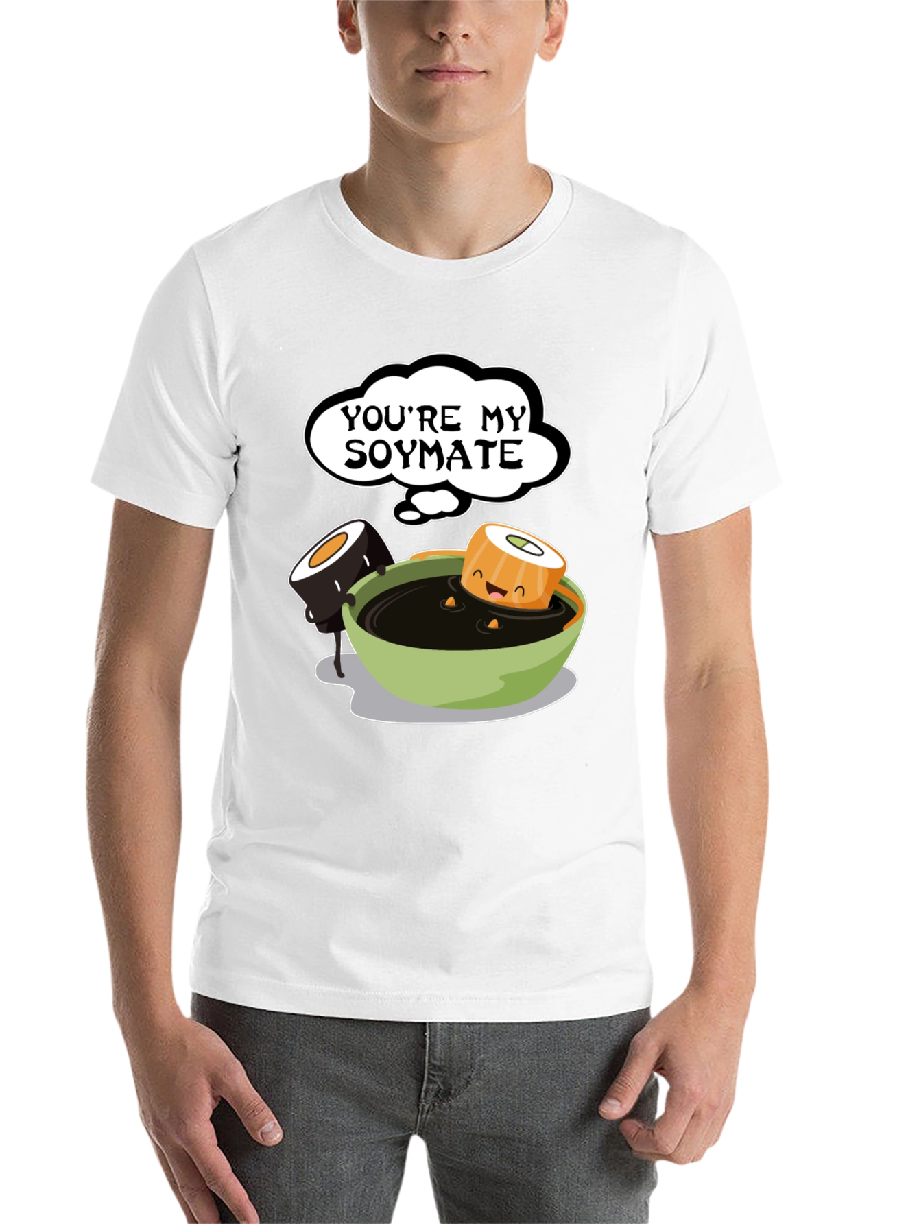 Black You're My Soymate T-Shirt - Cute Sushi Graphic Tee view 14