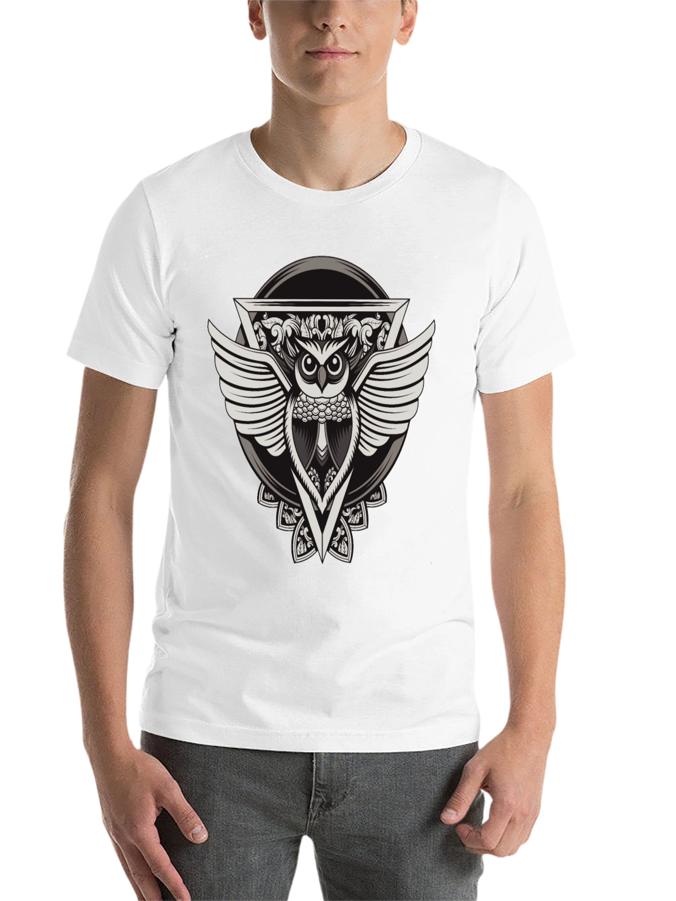 Black Owl Graphic Print Black T-Shirt view 14